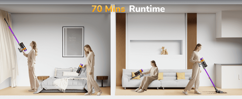 Cordless Vacuum Cleaner, 550W 48Kpa 70 Mins Vacuum Cleaners for Home, Self-Standing Stick Vacuum with Touch Screen, Wall Dock, Anti-Tangle Rechargeable Vacuum for Pet Hair Carpet Hardwood Floor