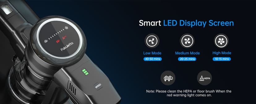 FABULETTA Cordless Vacuum Cleaner, 35Kpa Vacuum Cleaners for Home, Max 50 Mins Runtime, Self-Standing Design, 5-Layer Filtration System, Anti-Tangle Brush, LED Display, Lightweight