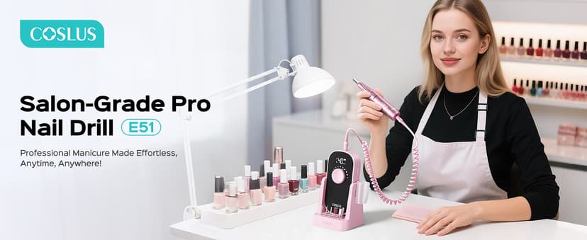 COSLUS Professional Rechargeable Electric Nail Drill 40000 RPM, Portable Nail File with Storage Stand for Acrylic Gel Polishing Removing - Easy to Use for Women, Manicure at Home DIY or Salon, Pink
