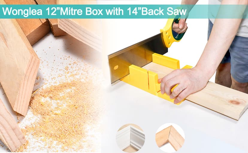 Mitre Box and Saw Set for Wood, Gypsum – Miter Box with 45° & 90° Angle Cuts – Precise Hand Saw with Storage Cutting Guide – Ideal for Molding, Trim, Frame & Baseboard Projects