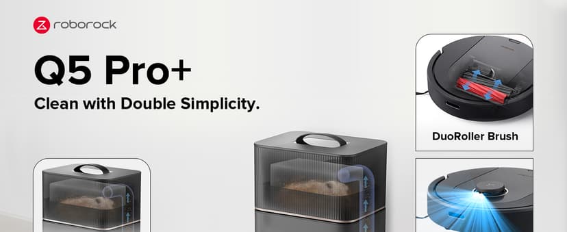 roborock Q5 Pro+ Robot Vacuum and Mop, Self-Emptying, 5500 Pa Max Suction, DuoRoller Brush, Hands-Free Cleaning for up to 7 Weeks, Precise Navigation, Perfect for Hard Floors, Carpets, and Pet Hair