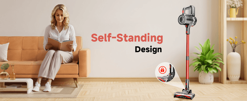 Cordless Vacuum Cleaner, 500W/40Kpa Stick Vacuum with 45Mins Runtime, Self-Standing Vacuum Cleaners for Home, Anti-Tangle, 1.5L Dust Cup, Rechargeable Vacuum for Hardwood Floor Carpet Pet Hair