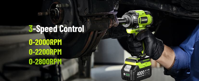 Cordless Impact Wrench, 406Ft-lbs (550N.m) Brushless 1/2 inch, 2800RPM High Torque Impact Gun, 2x 4.0Ah Battery, Charger, 4 Sockets, Electric Impact Wrench for Car Home