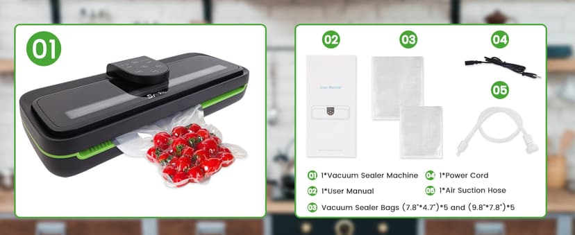 85kpa Food Vacuum Sealer Machine,Vacuum Sealer For Food with Cutter, Full Automatic Bag Sealer,Dry Moist Fresh Modes,10 Pre-cut Bags and Accessory Hose,Black