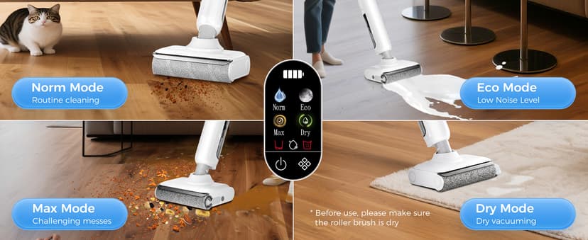 Smart Wet Dry Vacuum Cleaner,Cordless Vacuum Mop Combo with Edge Cleaning,All-in-One Floor Cleaner for Hard Floors,Self-Cleaning,35mins Runtime,LED Display,Voice Prompts