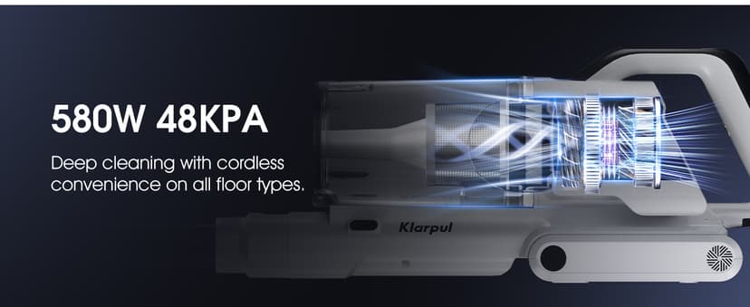 Cordless Vacuum Cleaner, 580W 48KPA 65Mins Runtime Fast Charging Vacuum Cleaner, Self-Standing LED Light Touch Screen Stick Vacuum for Home Light Weight,for Pet Hair/Carpet/Floor, White