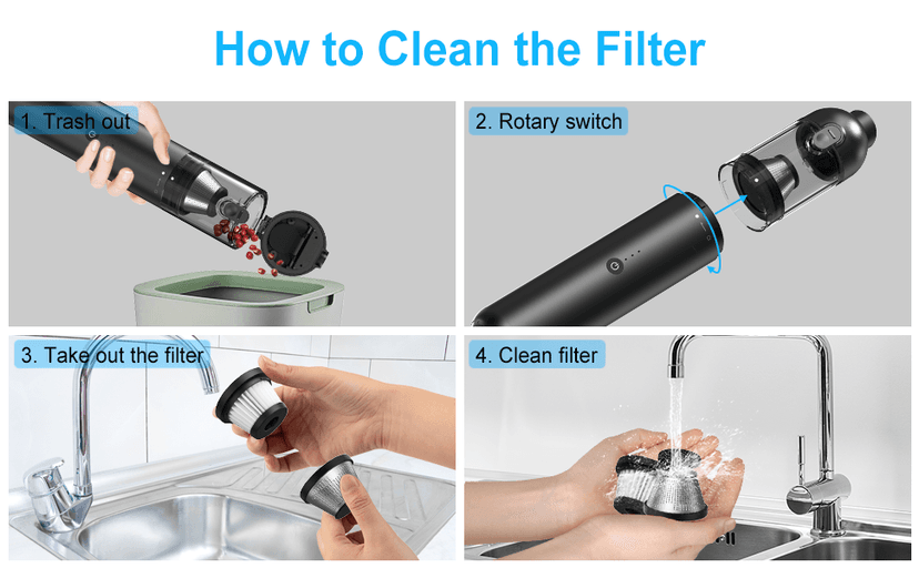 Handheld Vacuum Cordless, 16000pa Car Vacuum Cleaner High Power, 2 Speed Modes Mini Vacuum Cleaner with 2 Filters, Car Vacuum Portable Cordless with Air Blower for Home Office Pet Hair