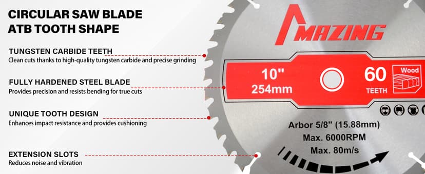 MAZING 3-Piece 7-1/4 Inch 24T&40T&60T Circular Saw Blades, 7.25 Inch TCT Compact Saws Blades with 5/8" Arbor, ATB Design for Precision Woodworking, Fit for Plywood, Soft & Hardwood, Wood with Nails