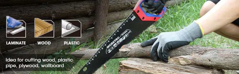 WORKPRO 16-Inch Universal Handsaw with Non-Slip Comfortable Handle, Anti-Rust Wood Saw With Chip Removal Design, Heavy-Duty for Cutting Wood, Laminate, PVC