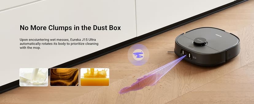 Eureka J15 Ultra Self Emptying Robot Vacuum, 19,000 Pa Suction, Flex-Arm Mop Design, 167℉Hot Water Mop Washing & 131°F Hot Air Drying, AI Obstacle Avoidance, Black