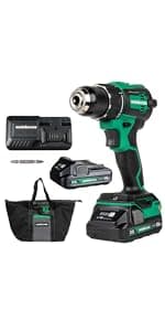 Metabo HPT 18V MultiVolt 1/2" Cordless Brushless Driver Drill Kit, High Power Drill Set with Bag, 2 Lithium-Ion Metabo Batteries and Charger, Compact Lightweight Power Driver, DS18DEX