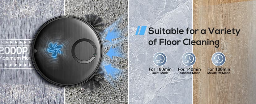 Robot Vacuum and Mop Combo, 2 in 1 Mopping Robotic Vacuum Cleaner with Schedule, Wi-Fi/App/Remote, Max Suction 2000Pa, Self-Charging, Slim, Ideal for Hard Floor, Pet Hair, Low-Pile Carpet