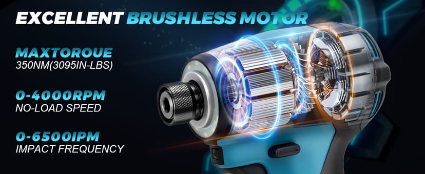 Impact Driver Kit,21V Max Torque 3095 In-lbs(350 N.m) Cordless Impact Driver Set with Two 2.0 Ah Battery, 1/4" Hex Chuck Power Impact Drill, 0-4000 RPM Variable Speed,10Pcs Bits,Toolboxes