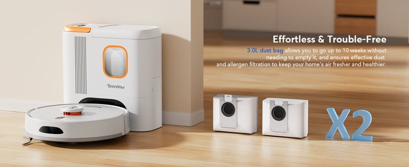 D20S Max+ Robot Vacuum and Mop, Specifically Handling Pet Hair Design, 6000Pa Max Suction, with Self-Empty Dock, 10 Weeks Hands-Free Cleaning, PreciSense LiDAR Navigation, App & Voice Control