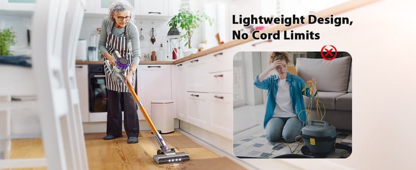 S3 Cordless Vacuum Cleaner, 45kPa Powerful Suction Vacuum Cleaners for Home, 55-Min Runtime Rechargeable Stick Vacuum, Self-Standing, for Pet Hair Carpet Hard Floor, LED Display
