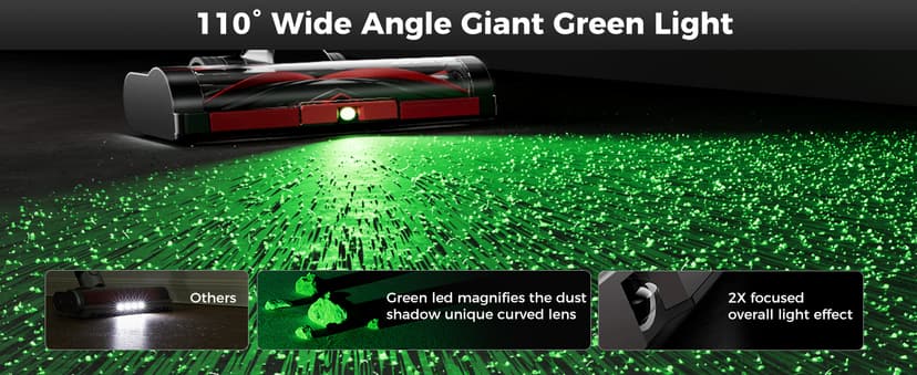 uwant Cordless Vacuum Cleaner 35Kpa Powerful Suction Wide Green Headlight Vacuum Cleaner for Home Pet Hair Anti-Tangle HEPA Lightweight Handheld Vacuum for Carpet Hard Floors (Black)