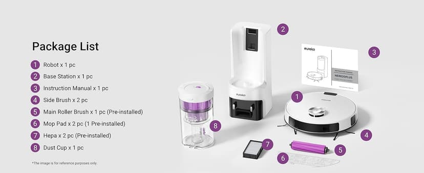 Eureka E20 Plus Robot Vacuum and Mop Combo, Robot Vacuum Cleaner with Bagless Self Emptying Station, 45-Day Capacity 8000Pa Suction and Anti Hair-Tangling Brush App Control LiDAR Navigation