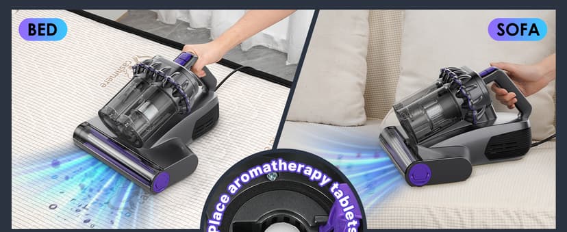 Mattress Vacuum Cleaner, 16Kpa Bed Vacuum Vleaner 253.7nm UV-C Light, 145°F Heat, HEPA Filter & Ultrasonic, Versatile Handheld Vacuums for Bed, Sofa, Couch, Crib (Corded,600W)