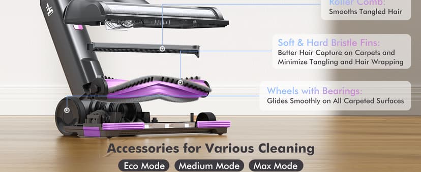 48kPA Cordless Vacuum Cleaner, 190AW Powerful Suction, Max 60min Runtime, 4000mAh Large Battery, Anti Hair Wrap Stick Vacuum, Vacuum Cleaners for Home, Pet Hair, Hard Floors and Carpets, Cars