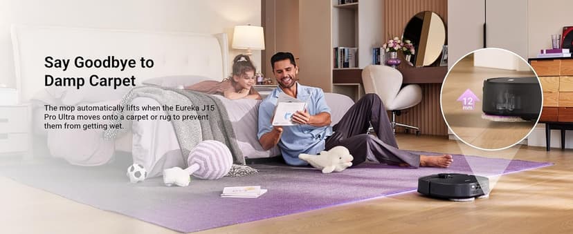 Eureka J15 Pro Ultra Robot Vacuum and Mop with Self Emptying Base, 16,200 Pa Suction, Flex-Arm Design Mop, Auto Mop Hot Water Washing & Hot Air Drying, Anti-Tangle, AI Obstacle Avoidance, Black