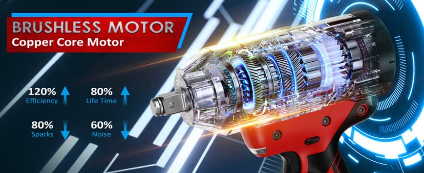 Cordless Impact Wrench 1600Ft-lbs - 2100N·m High Torque Impact Gun with 2 * 4.0Ah Battery - 3/4 Inch Brushless Impact Driver with 3/4" to 1/2" Adapter & 5 Sockets & Case for Car Truck Home