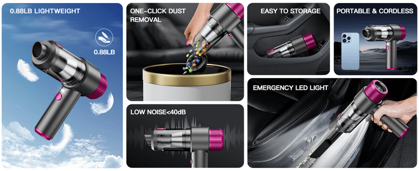EYYA Handheld Car Vacuum Cleaner Cordless, 15000PA High Power Car Vacuum Cleaner & Air Duster, 4-in-1 Portable Mini Car Vacuum Cleaner with LED Light, Hand Held Vacuum Cleaner for Car Home Office