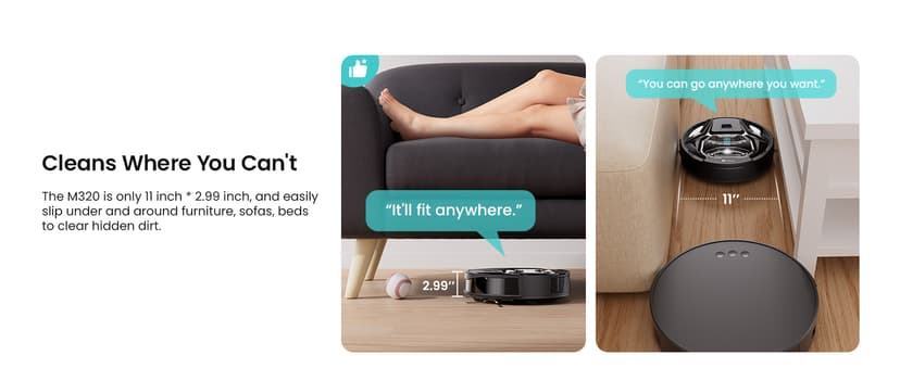 Lefant M320 Robot Vacuum Cleaner, Carpet Detection, 6,000 Pa Suction, Low Noise, 800ml Visible Dustbin, 210 Mins Runtime, Self-Charging, Works with Alexa, Ideal for Hard Floor, Pet Hair, Black