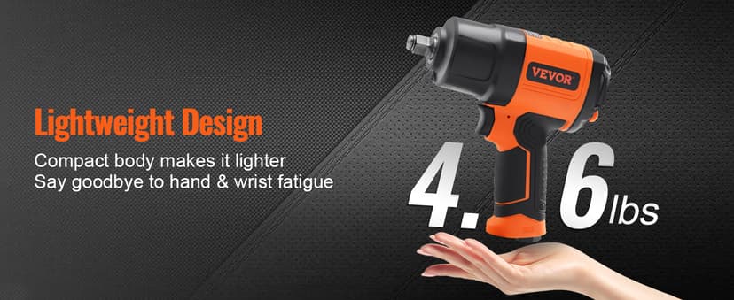 VEVOR 1/2-Inch Air Impact Wrench - High Torque 1400 ft-lbs - Lightweight 4.6 lb - Includes 11-Piece CR-V Steel Impact Socket Set & Carrying Case