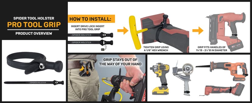 Spider Tool Holster - Improve The Way You Carry Your Power Drill, Driver, Multitool, Pneumatic, Multi-Tool and More on Your Belt - Compatible With All Major Tool Brands
