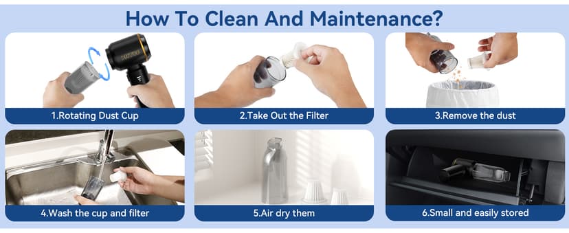 Handheld Vacuum,Car Vacuum Cleaner,4-in-1 20000PA High Power Portable Rechargeable Vacuum Cleaner with Brushless Motor, Small Handheld Vacuum & Air Blower & Pump-Black