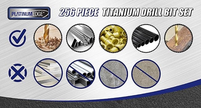276pc Titanium Twist Drill Bit Set with S2 Bits 135° Tip High Speed Steel, Size from 1/16" up to 1/2", Ideal in Wood Cast Iron Aluminum Alloy Plastic Fiberglass, Clear Lid Case