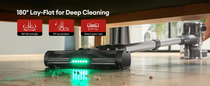 Ultenic Cordless Vacuum Cleaner, 500W 45Kpa Stick Vacuum with Car Dashboard Screen, Tangle-Free Brush for Pet Hair, Max 45mins Runtime, LED Display Tools for Hard Floor, Carpet, Car Cleaning, U12