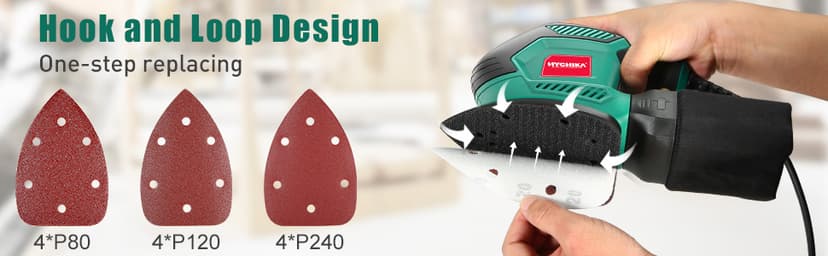 HYCHIKA Detail Sander, 14,000 OPM Compact Electric Sander Tool with 12 Pcs Sandpapers,Efficiency Dust Collection System,Suitable for Tight Spaces Sanding,Polishing,Removing Paint in Home Decoration