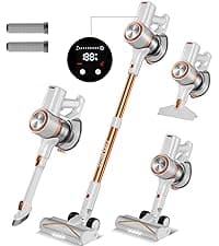 FABULETTA Cordless Vacuum Cleaner for Home, 40Kpa Stick Vacuum with MAX 55Min Detachable Batteries, 8 in 1 Lightweight Vacuum with Brushless Motor for Hardwood Floors&Carpet Pet Hair Car(White-Orange)