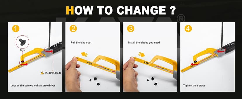 KATA Hacksaw, Compact Hand Operating Hack Saw with 10 Inch Aluminum Frame and 2 Piece Extra Flexible Bi-Metal HSS Blades, Suitable for Wood and Metal (Mini Hacksaw)