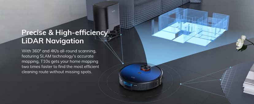 ILIFE Robot Vacuum and Mop Combo, Self Emptying for 60 Days of Cleaning, 3000Pa Suction and Lidar Navigation, Smart Mapping, Wi-Fi/App/Alexa Control, for Pet Hair Carpet Hard Floor, T10s