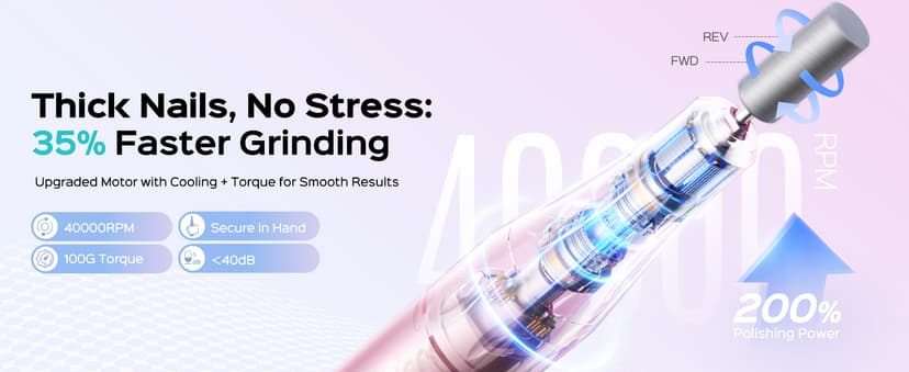 COSLUS Professional Rechargeable Electric Nail Drill 40000 RPM, Portable Nail File with Storage Stand for Acrylic Gel Polishing Removing - Easy to Use for Women, Manicure at Home DIY or Salon, Pink