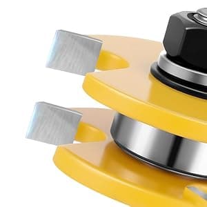 Junreox 2PCS Tongue and Groove Router Bit Set, 3rd Gen. 1/4 Shank Router Bits for 3/4" Stock, 1/2" Cutting Depth, Adjustable 3 Teeth Shaker Cabinet Door Router Bits for Woodworking, Milling, Cutting