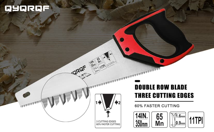 14 in. Pro Hand Saw, 11 TPI Fine-Cut Soft-Grip Hardpoint Handsaw Perfect for Sawing, Trimming, Gardening, Cutting Wood, Drywall, Plastic Pipes, Sharp Blade, Ergonomic Non-Slip Handle (green)