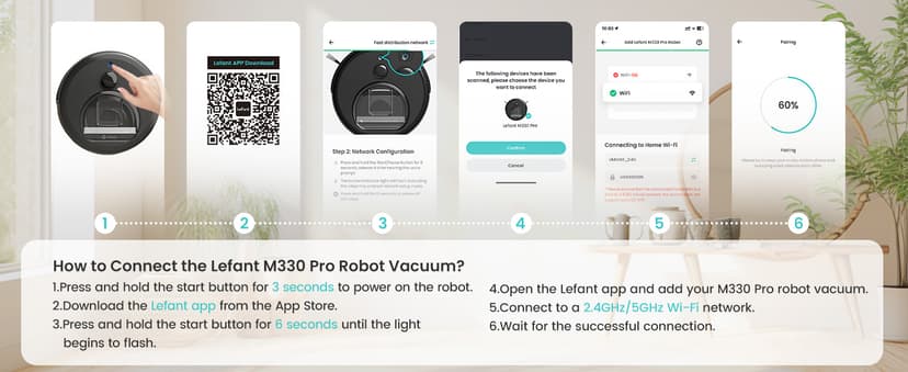 Lefant LiDAR Robot Vacuum and Mop, 450ml Visible Dustbin, Upgraded 190° PSD Obstacle Avoidance, Customized Cleaning, Multi-Floor Mapping, 150 Mins Runtime, 2.4&5G WiFi, Pet Hair & Carpets, M330 Pro