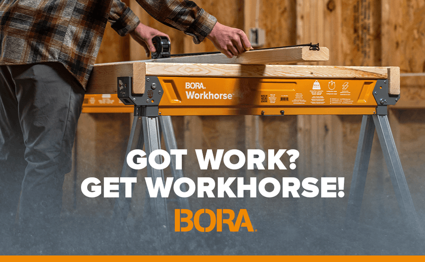 BORA Workhorse Saw horses 2 pack Folding Heavy Duty Legs, Metal Saw horse with 2x4 Bracket Built in Bottle Opener Professional Saw Horse for Woodworking Carpenters Contractors PM-3350T