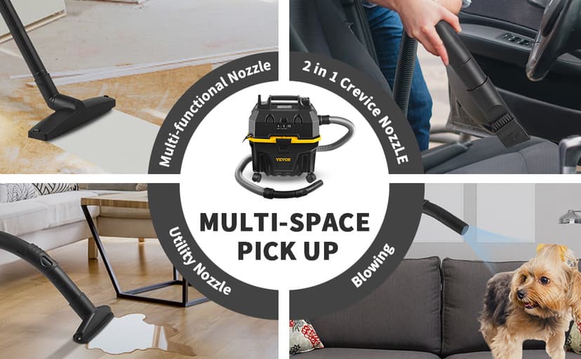 VEVOR Wet Dry Vac, 4 Gallon, 5 Peak HP, 3 in 1 Shop Vacuum with Blowing Function Portable Attachments to Clean Floor, Upholstery, Gap, Car, ETL Listed, Black/Yellow