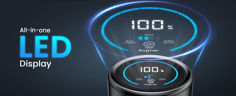 Cordless Vacuum Cleaner, 350W 35KPA 100Mins Runtime Powerful Stick Vacuum for home with Self-Standing, Touch Screen, Rechargeable Handheld Vacuum for Home/Pet Hair/Carpets/Hard Floors(2 Batteries)