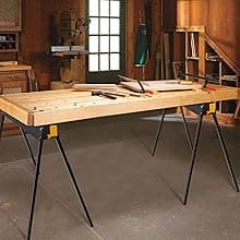 FORUP 2 Pack Heavy Duty Folding Portable Saw Horses Table, 1322 Lbs Load Capacity Metal Saw Horse with Fast Open Legs and Easy Grip Handle for Woodworking, Dark Grey & Yellow