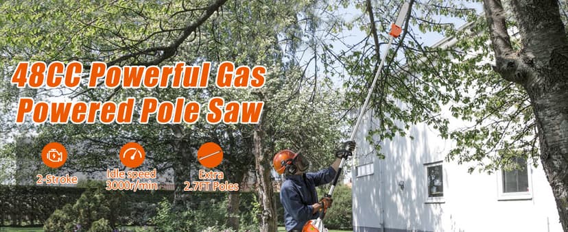 Gas Powered Pole Saw, 48cc 2-Cycle Gas Pole Saws for Tree Trimming with 11.5in Cutting Bar,16-FT Height Reachable Cordless Extension Chainsaw for Tree Trimming Bush Pruning Branch Cutting
