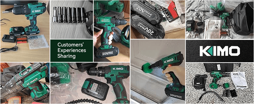 KIMO Hammer Drill - 20V 2X Battery Hammer Drill Cordless Drill Set, 350 In-lb Torque, 3/8" Keyless Chuck, 1350 RPM, 21+3 Position,14pcs Drill/Driver Bits, Power Drill Drivers for Concrete Brick Wall