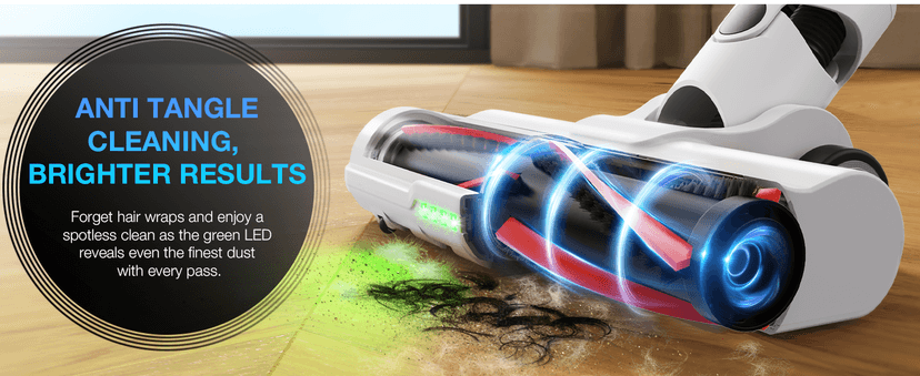 Cordless Stick Rechargeable Vacuum Cleaner, Lightweight, 55min Runtime, 9 in 1 Powerful Suction, Self Standing, Anti Tangle LED Headlight, Ideal for Carpets, Hardwood Floors, Pet Hair, and Home
