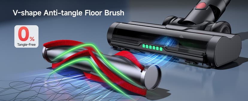 Cordless Vacuum Cleaner, 550W 45KPA Dual Motor Stick Vacuum for Home with 70mins Runtime, 6 LED Green Headlights, Self-Standing Design, V-Shaped Floor Brush for Carpet Tile Pet Hair Hardwood Floors