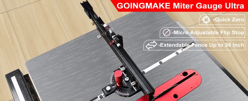 Table Saw Miter Gauge with Micro Adjustable Flip Stop and Extendable Fence and Quick Angle Stop for Table Saw Band Saw Router Table Fit 3/8 x 3/4" T Slot for Woodworking Crosscut, Miter Cut