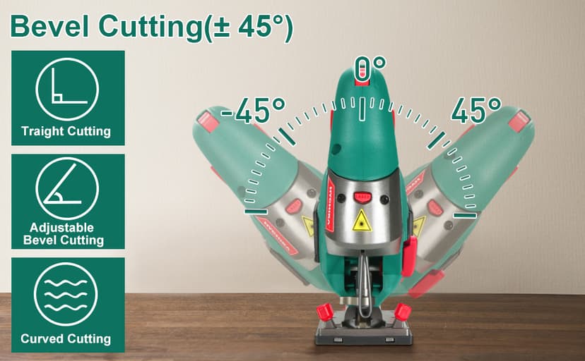 HYCHIKA Jig saw, 6.7A Jig Saw 800-3000SPM with 6 Variable Speeds, 4 Orbital Sets, Bevel Angle 45°, 6PCS Blades, Pure Copper Motor, Laser Guide, Wood Metal Plastic Cutting
